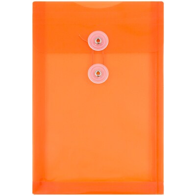 JAM Paper® Plastic Envelopes with Button and String Tie Closure, Open End, 6.25 x 9.25, Bright Orang