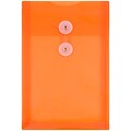 JAM Paper® Plastic Envelopes with Button and String Tie Closure, Open End, 6.25 x 9.25, Bright Orang