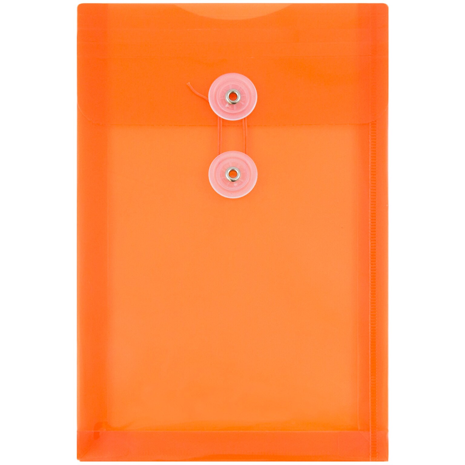 JAM Paper® Plastic Envelopes with Button and String Tie Closure, Open End, 6.25 x 9.25, Bright Orange Poly, 12/pack (472B1OR)