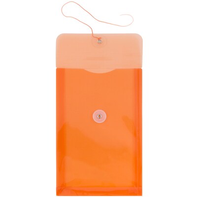 JAM Paper® Plastic Envelopes with Button and String Tie Closure, Open End, 6.25 x 9.25, Bright Orang