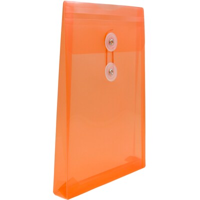 JAM Paper® Plastic Envelopes with Button and String Tie Closure, Open End, 6.25 x 9.25, Bright Orange Poly, 12/pack (472B1OR)