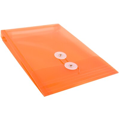 JAM Paper® Plastic Envelopes with Button and String Tie Closure, Open End, 6.25 x 9.25, Bright Orange Poly, 12/pack (472B1OR)