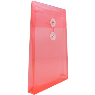 JAM Paper® Plastic Envelopes with Button and String Tie Closure, Open End, 6.25 x 9.25, Red Poly, 12/pack (472B1RE)