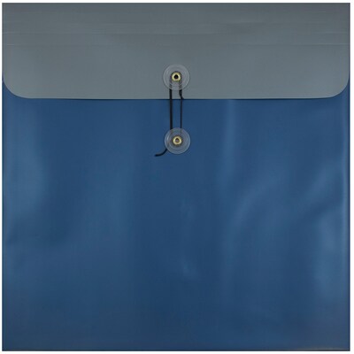 JAM Paper® Plastic Envelopes with Button and String Tie Closure, 13 x 13 square, Metallic Blue Poly, 12/Pack (5263218)