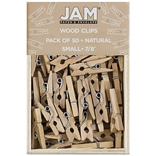 JAM Paper Wood Clip Small Wood Clothespins, Natural Brown, 2 Packs of 50 (3230717359A)