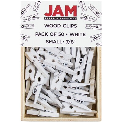 JAM Paper Wood Clip Small Wood Clothespins, White, 2 Packs of 50 (2230717360A)