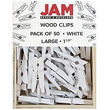 JAM Paper Wood Clip Medium Wood Clothespins, White Clothes Pins, 2 Packs of 50 (2230719109A)