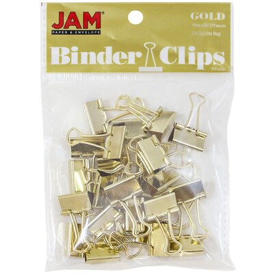 JAM Paper® Binder Clips, Small, 19mm, Gold Binderclips, 25/pack (334BCgo)
