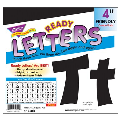 Trend Enterprises® Friendly 4" Uppercase/Lowercase Ready Letters® Combo Pack, Black