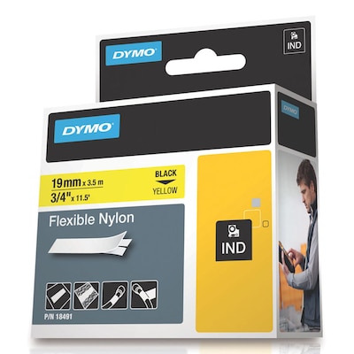 DYMO 18491 Label Maker Tape, 3/4W, Black on Yellow