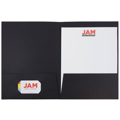 JAM Paper Two-Pocket Textured Linen Business Folders, Black, 50/Box (386LBLC)