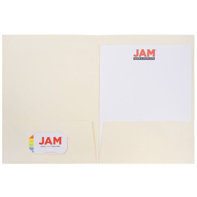 JAM Paper® Two-Pocket Textured Linen Business Folders, Ivory, 6/Pack (19231D)