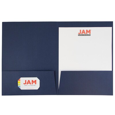 JAM Paper® Two-Pocket Textured Linen Business Folders, Navy Blue, Bulk 50/Box (386LNAC)