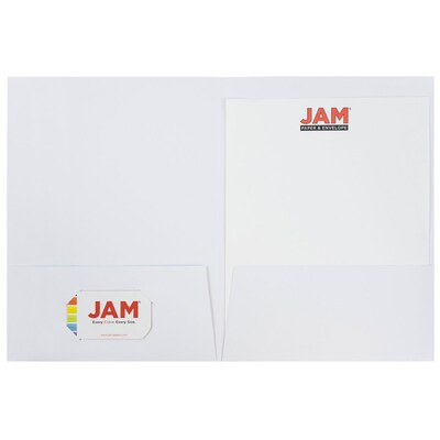 JAM Paper® Two-Pocket Textured Linen Business Folders, White, Bulk 25/Pack (386LWHA)