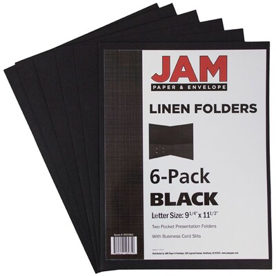 JAM Paper 2-Pocket Linen Portfolio Folder, Black, 6/Pack (99594d)