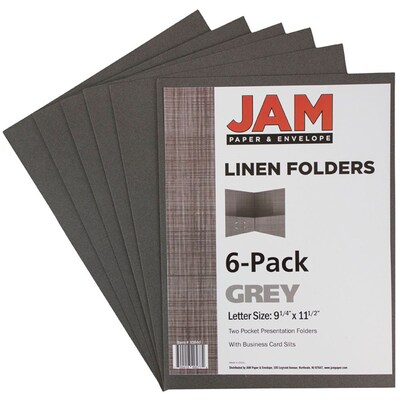 JAM Paper Two-Pocket Textured Linen Business Folders, Gray, 6/Pack (3084D)