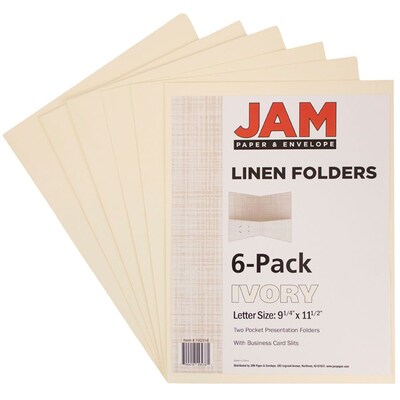 JAM Paper® Two-Pocket Textured Linen Business Folders, Ivory, 6/Pack (19231D)