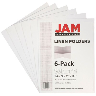 JAM Paper Two-Pocket Textured Linen Business Folders, White, 6/Pack (95448D)