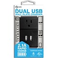Pom Gear®  Charge2Go!™ Dual USB Wall Plate Charger; 2 Usb/1 Plug, Black