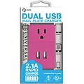 Pom Gear®  Charge2Go!™ Dual USB Wall Plate Charger; 2 Usb/1 Plug, Pink