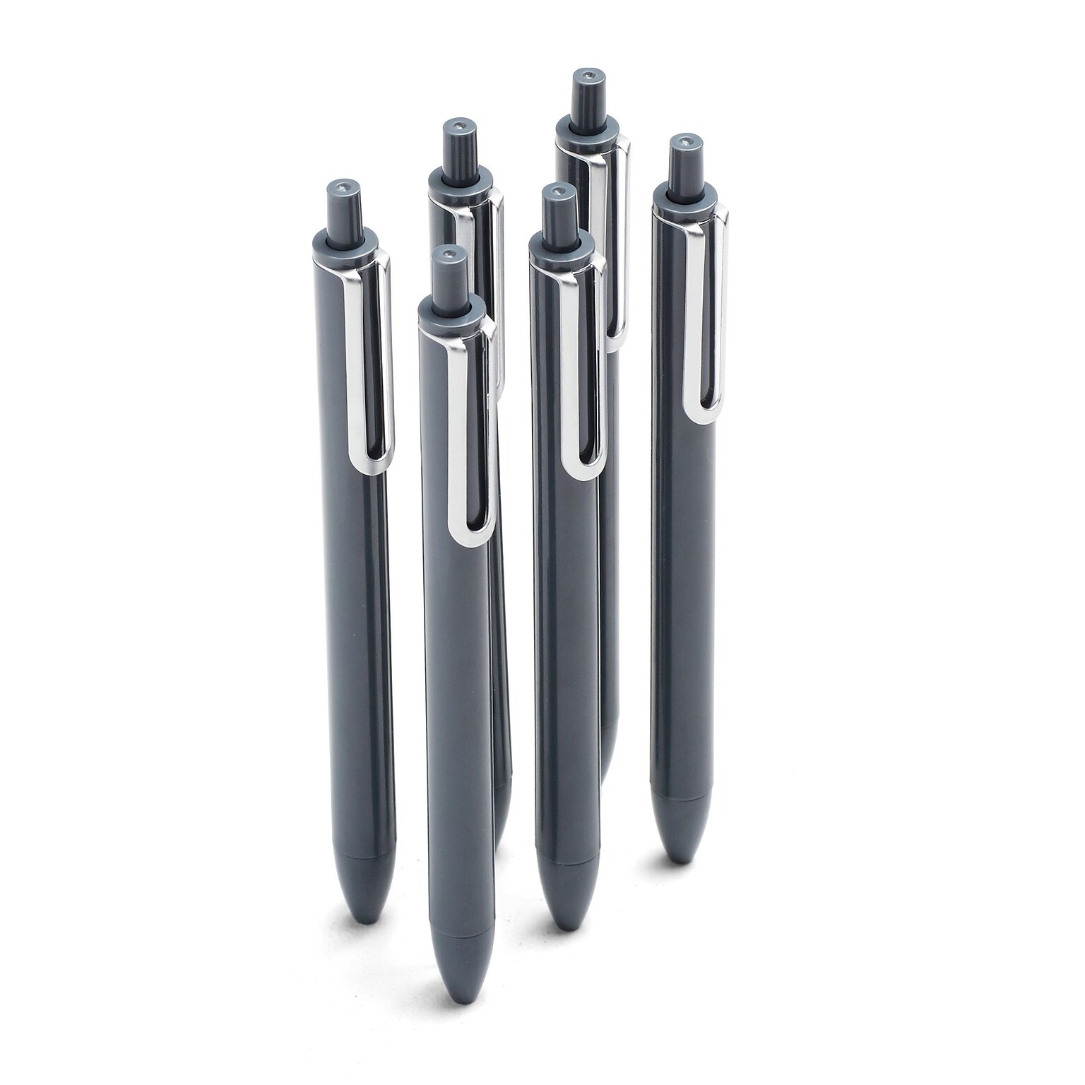Poppin, Dark Gray, Retractable Gel Luxe Pens, Set of 6, Black Ink (104449)