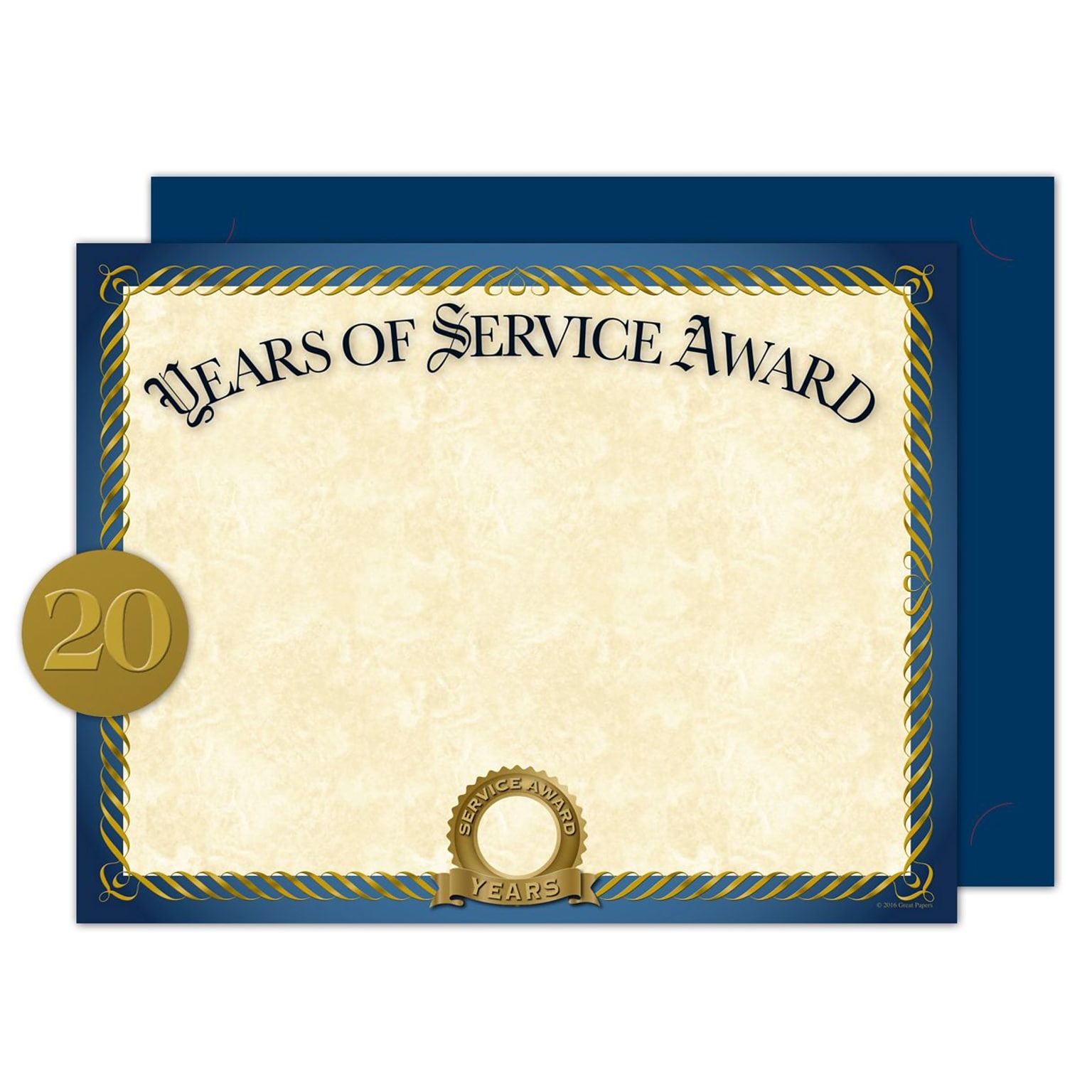 Great Papers Years of Service Certificates, 8.5 x 11, 20/Pack (2015113KIT)