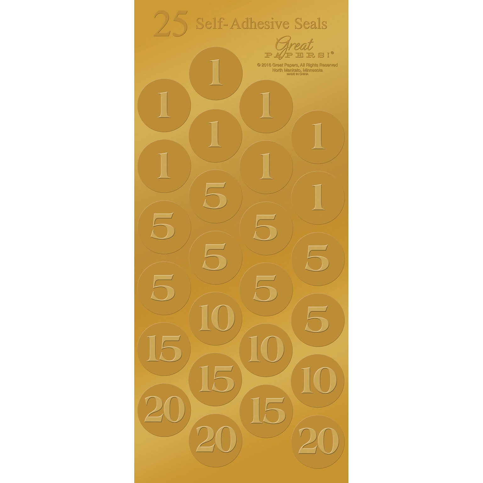 Great Papers! Number Foil seals, Gold, 50/Pack (2015114PK2)