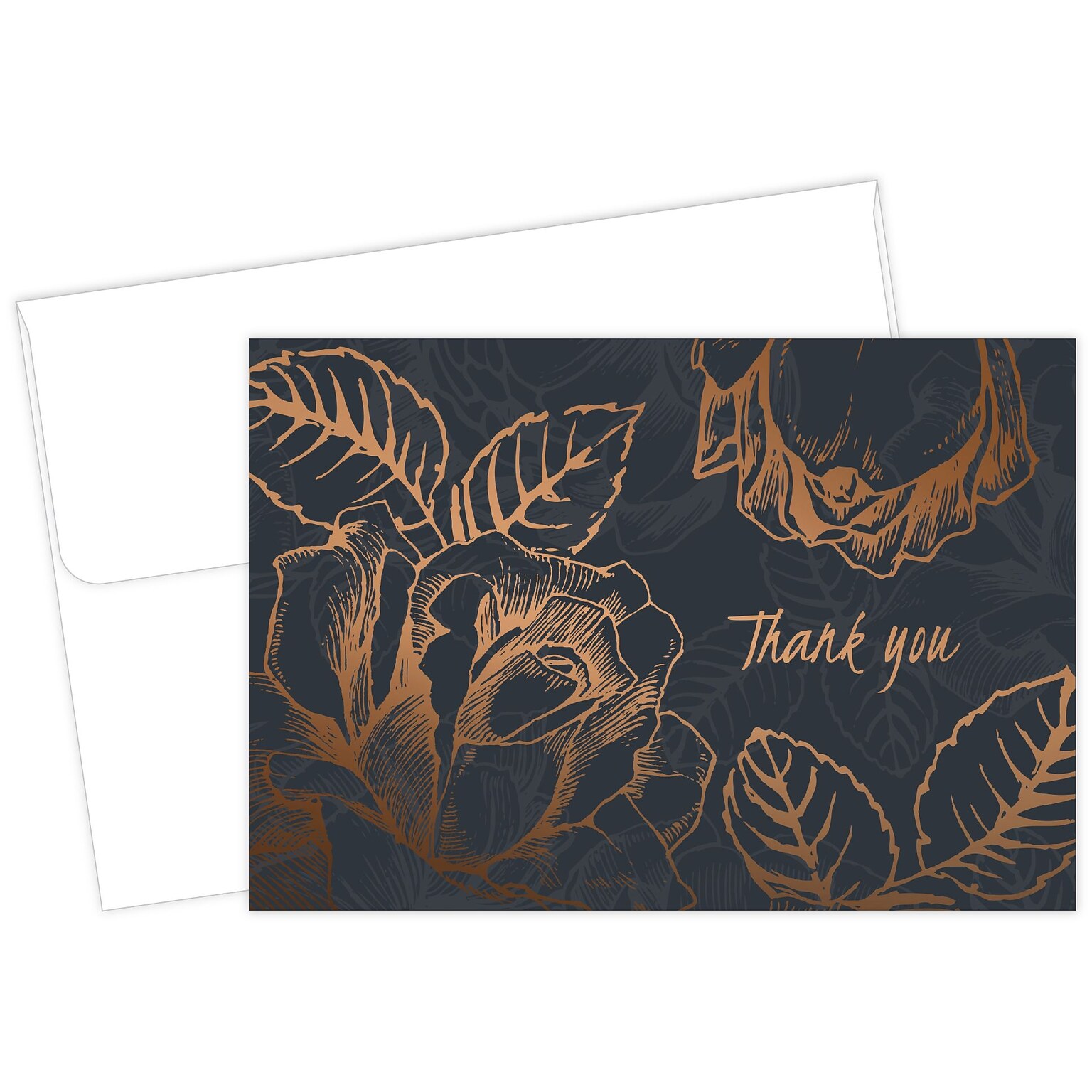 Great Papers Copper Flower Matte Personal Thank You Notecards, Copper/Black, 50/Pack (2015126)