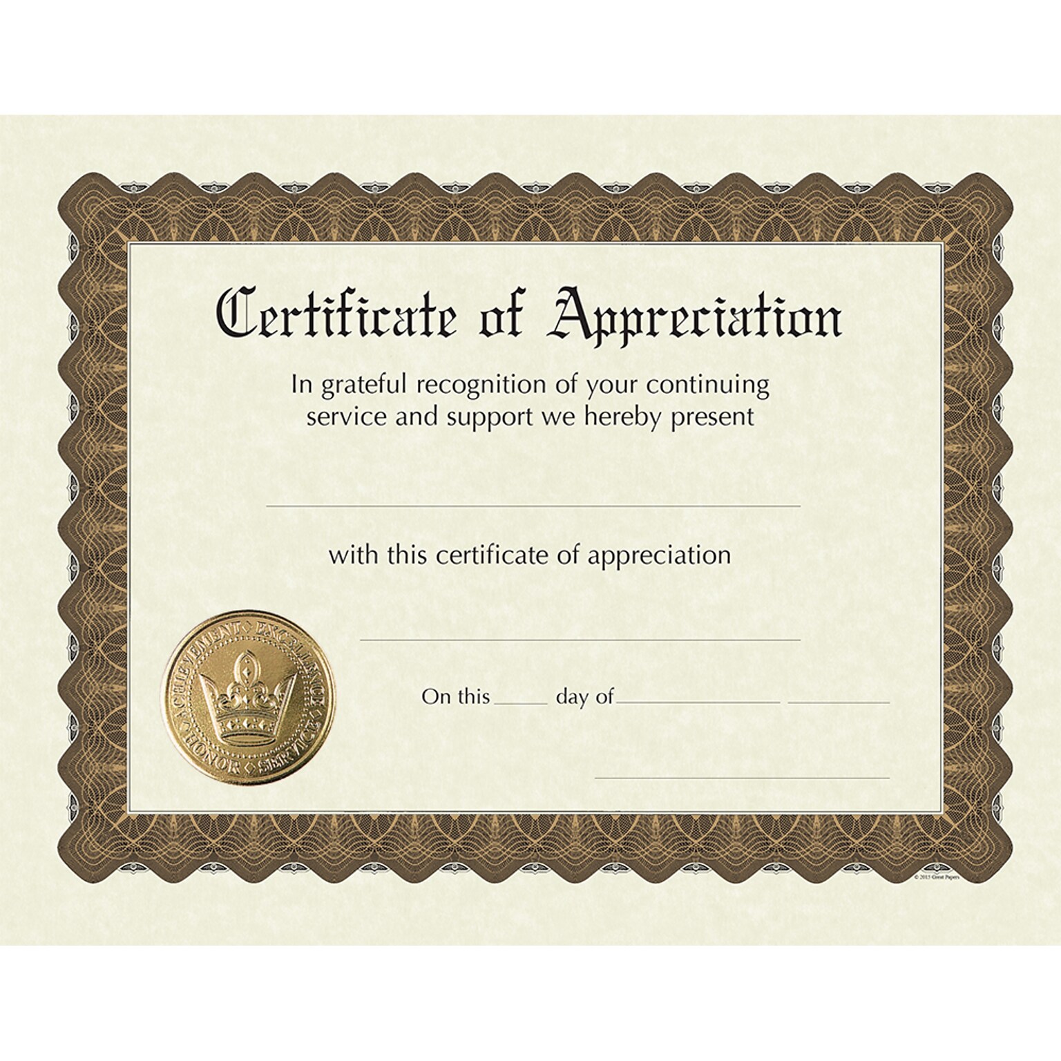 Great Papers! Appreciation Stock Foil Certificate, 8.5 x 11,  6/Pack (930000)