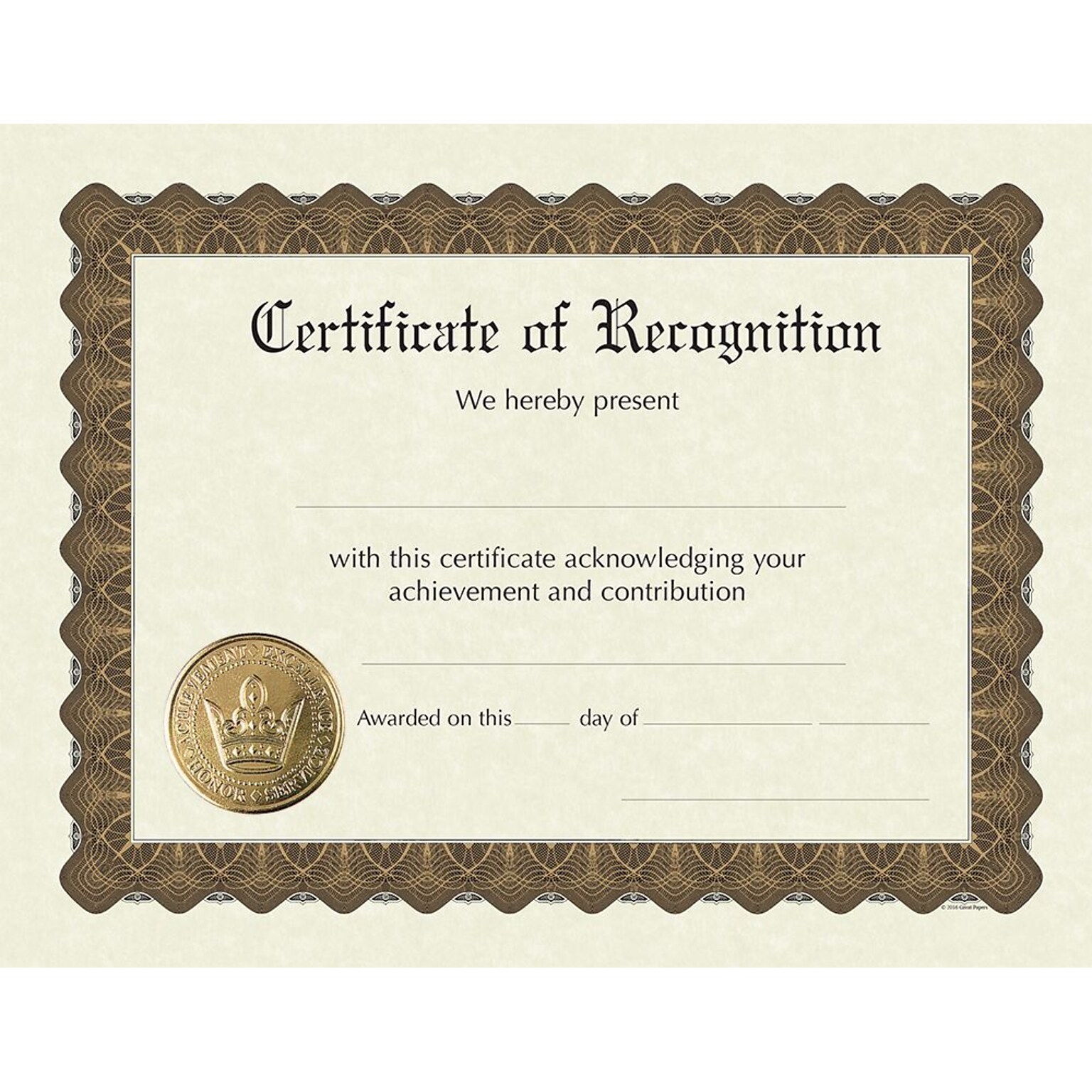 Certificate of Recognition, Foil, 8.5 x 11, 6/Pack (930200)