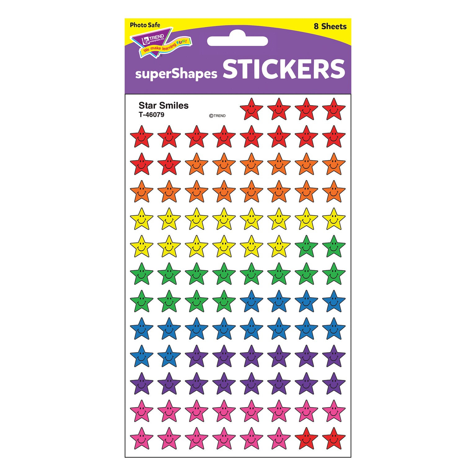 Trend Enterprises® SuperShapes Stickers, Star Smiles, 800/Pack, 2/Bd