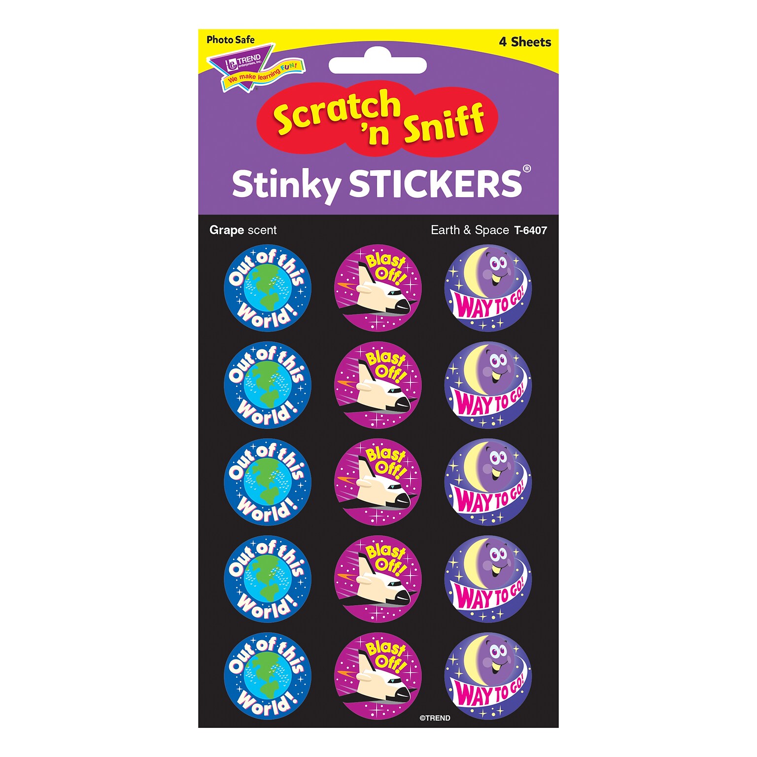 Trend Earth & Space/Grape Stinky Stickers, 60 ct. (T-6407)