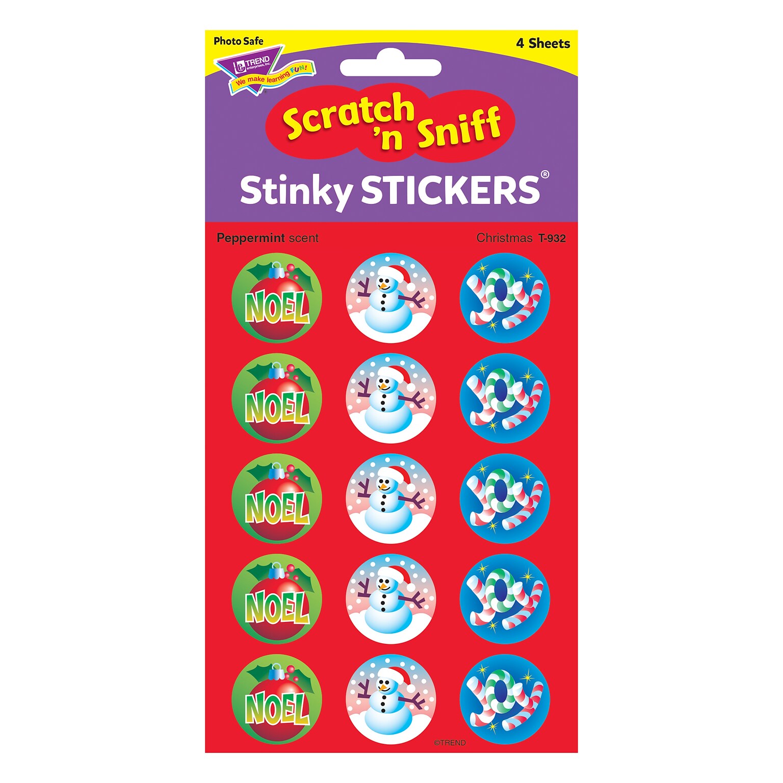 Trend Christmas - Peppermint Stinky Stickers Large Round, 60 ct. (T-932)