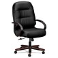 HON® 2190 Pillow-Soft Wood Series Executive Highback Chair, Mahogany/Black Leather, Open Loop Arms (2191NSR11)