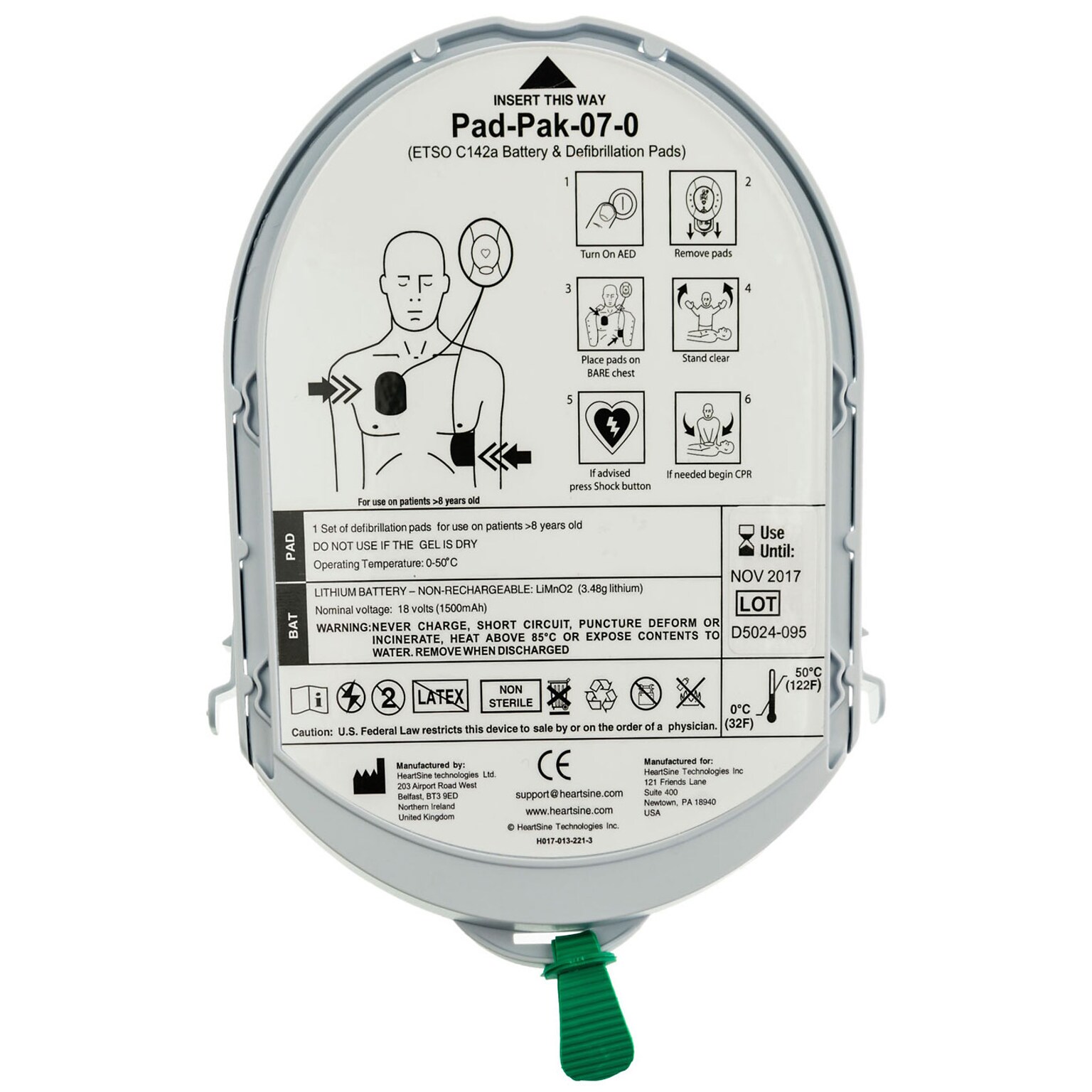 HeartSine Samaritan Pad-Pak Adult Replacement Pads, 2/Pack (PAD-PAK-01)