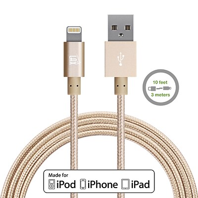 LAX Apple MFi Certified Lightning to USB Cable for Charge Sync 10ft - Gold
