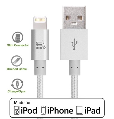LAX Apple MFi Certified Lightning to USB Cable for Charge Sync 10ft - Silver