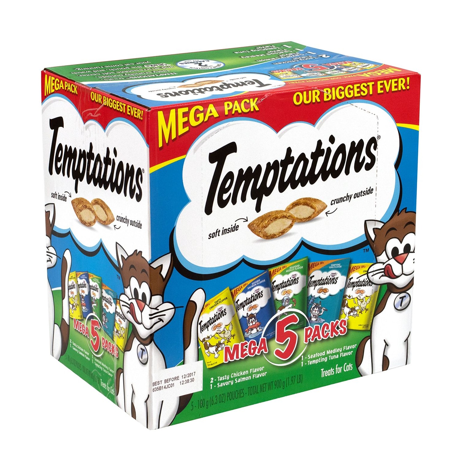 Temptations Cat Treats Mega Packs Variety, 6.3 oz, 5 Count (220-00661)