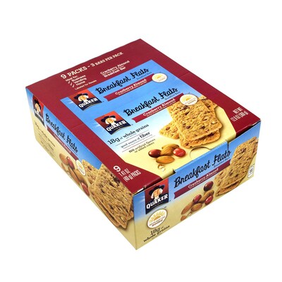Quaker Breakfast Flats Breakfast Bars Cranberry Almond, 1.41 oz, 9 Count, 2 Pack