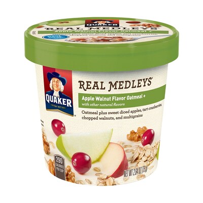 Quaker Oatmeal Real Medleys Cups Apple Walnut, 2.64 oz, 12 Count