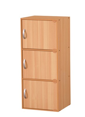 Hodedah HID3 3-Door Wood Storage Cabinets, Beech