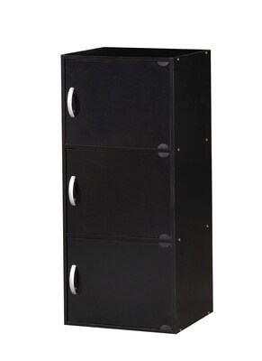 Hodedah HID3 3-Door Wood Storage Cabinets, Black