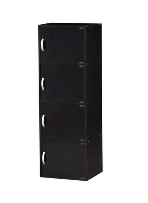 Hodedah HID4 4-Door Wood Storage Cabinets, Black