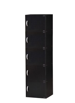 Hodedah HID5 5-Door Wood Storage Cabinets, Black