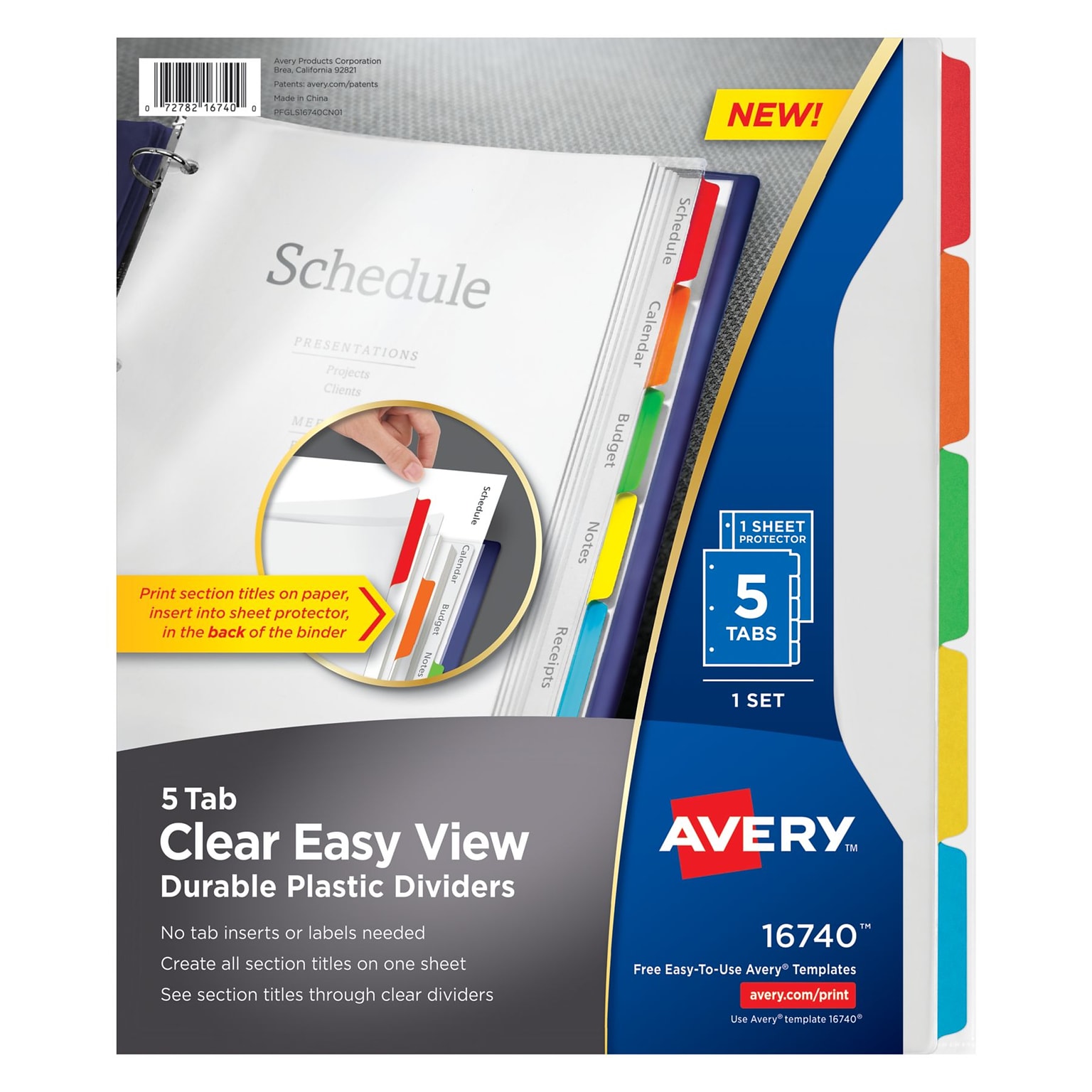 Avery Clear Easy View Plastic Dividers, 5 Tabs, Multicolor (16740)