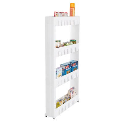 Lavish Home Mobile Shelving Unit Organizer, 4 Storage Baskets, Slim Slide Out Pantry Storage Rack