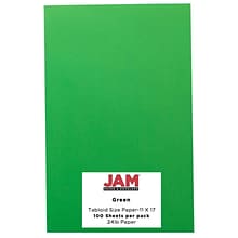 JAM Paper Ledger 65 lb. Cardstock Paper, 11 x 17, Green, 50 Sheets/Pack (16728484)