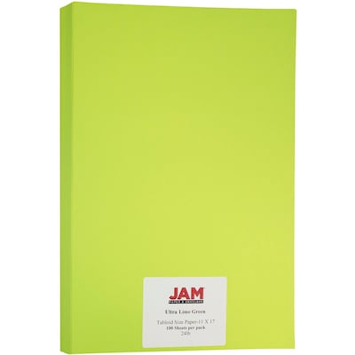 JAM Paper Matte Colored 11 x 17 Copy Paper, 24 lbs., Ultra Lime Green, 100 Sheets/Pack (16728460)