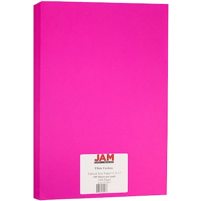 JAM Paper Matte 11 x 17 Color Copy Paper, 24 lbs., Ultra Fuchsia Pink, 100 Sheets/Pack (16728461)