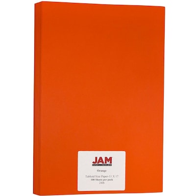 JAM Paper Matte Colored 11 x 17 Copy Paper, 24 lbs., Orange Recycled, 100 Sheets/Pack (16728464)